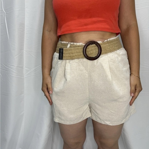 Fast Perry Beige High-Waisted Shorts with Braided Belt – Size XL, Made in Turkey - Picture 4 of 6